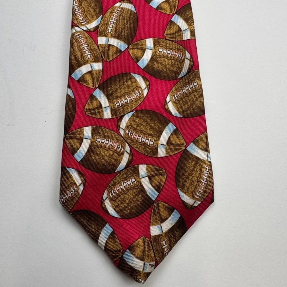 Talbots Kids Boys Red Football Print Silk Necktie Made in USA Sports Accessory